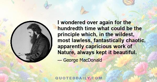 I wondered over again for the hundredth time what could be the principle which, in the wildest, most lawless, fantastically chaotic, apparently capricious work of Nature, always kept it beautiful.