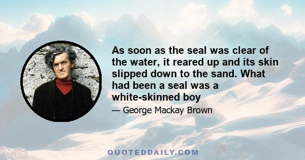 As soon as the seal was clear of the water, it reared up and its skin slipped down to the sand. What had been a seal was a white-skinned boy