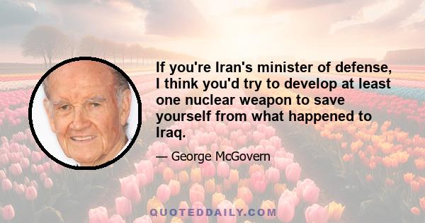 If you're Iran's minister of defense, I think you'd try to develop at least one nuclear weapon to save yourself from what happened to Iraq.