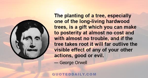 The planting of a tree, especially one of the long-living hardwood trees, is a gift which you can make to posterity at almost no cost and with almost no trouble, and if the tree takes root it will far outlive the