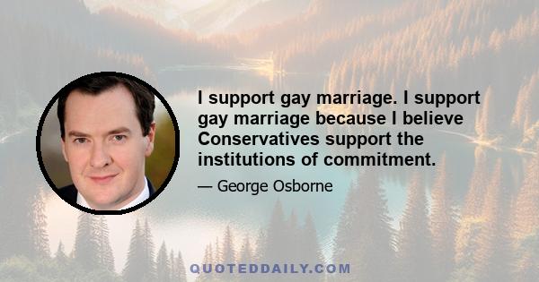 I support gay marriage. I support gay marriage because I believe Conservatives support the institutions of commitment.