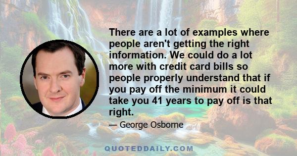 There are a lot of examples where people aren't getting the right information. We could do a lot more with credit card bills so people properly understand that if you pay off the minimum it could take you 41 years to