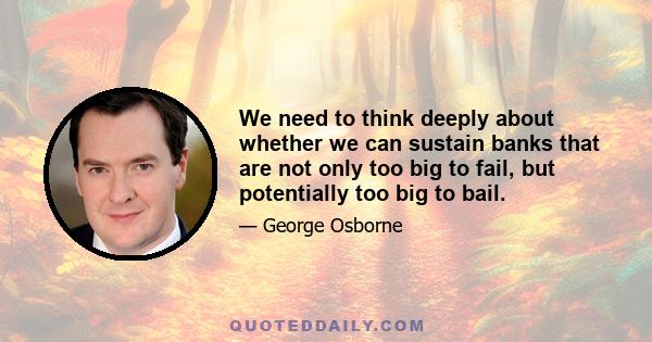 We need to think deeply about whether we can sustain banks that are not only too big to fail, but potentially too big to bail.