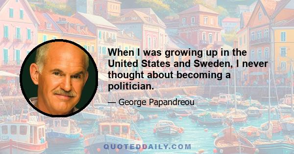 When I was growing up in the United States and Sweden, I never thought about becoming a politician.