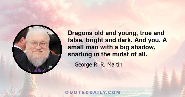 Dragons old and young, true and false, bright and dark. And you. A small man with a big shadow, snarling in the midst of all.