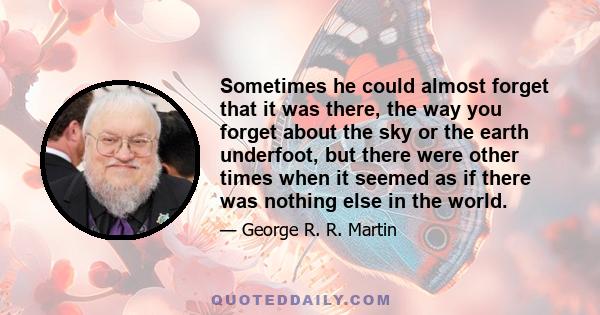 Sometimes he could almost forget that it was there, the way you forget about the sky or the earth underfoot, but there were other times when it seemed as if there was nothing else in the world.