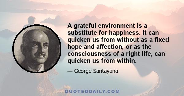 A grateful environment is a substitute for happiness. It can quicken us from without as a fixed hope and affection, or as the consciousness of a right life, can quicken us from within.