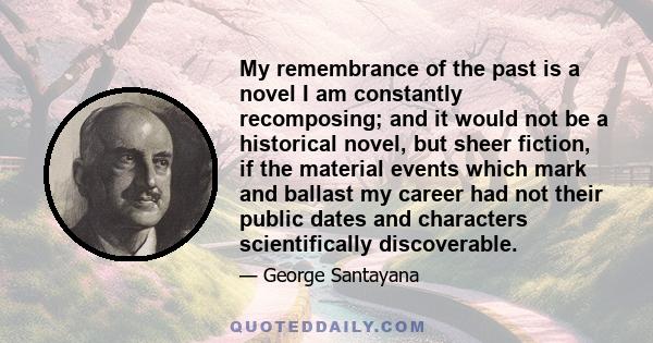 My remembrance of the past is a novel I am constantly recomposing; and it would not be a historical novel, but sheer fiction, if the material events which mark and ballast my career had not their public dates and