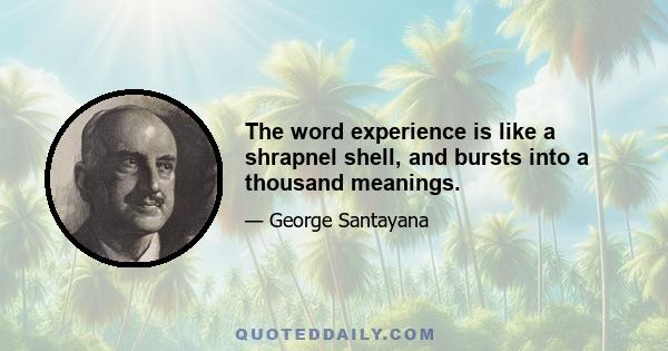 The word experience is like a shrapnel shell, and bursts into a thousand meanings.