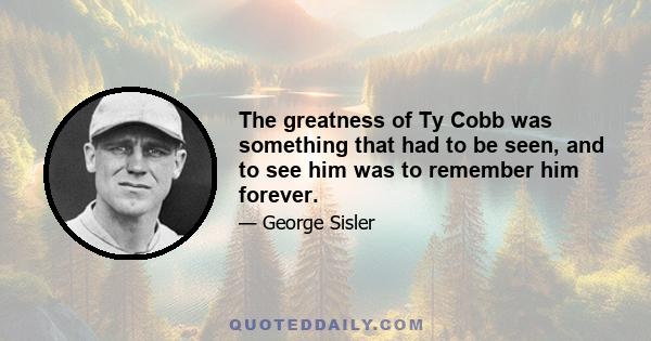 The greatness of Ty Cobb was something that had to be seen, and to see him was to remember him forever.