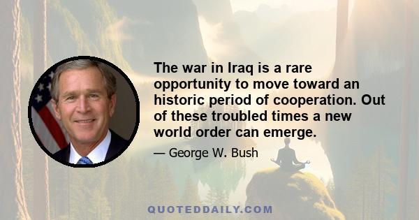 The war in Iraq is a rare opportunity to move toward an historic period of cooperation. Out of these troubled times a new world order can emerge.