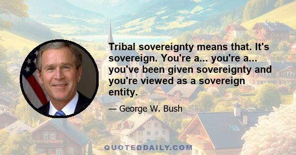 Tribal sovereignty means that. It's sovereign. You're a... you're a... you've been given sovereignty and you're viewed as a sovereign entity.