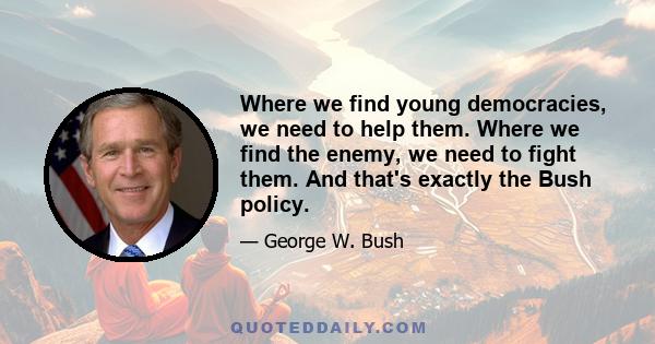 Where we find young democracies, we need to help them. Where we find the enemy, we need to fight them. And that's exactly the Bush policy.