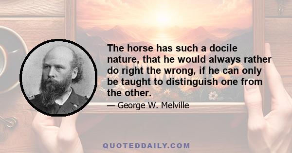 The horse has such a docile nature, that he would always rather do right the wrong, if he can only be taught to distinguish one from the other.