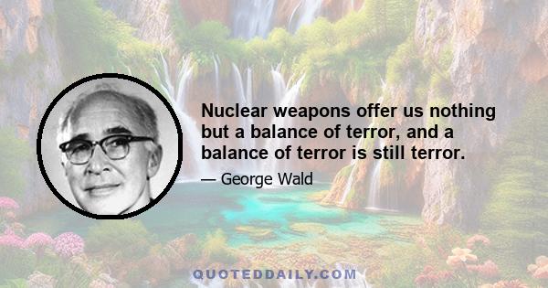 Nuclear weapons offer us nothing but a balance of terror, and a balance of terror is still terror.