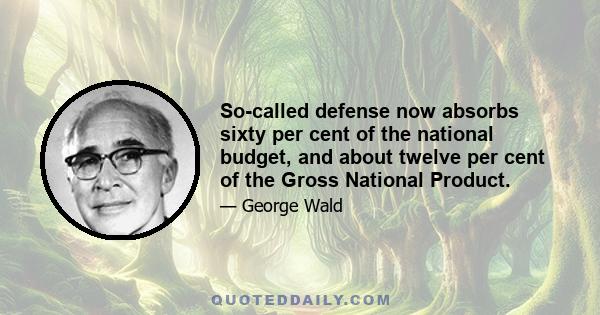 So-called defense now absorbs sixty per cent of the national budget, and about twelve per cent of the Gross National Product.