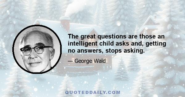 The great questions are those an intelligent child asks and, getting no answers, stops asking.