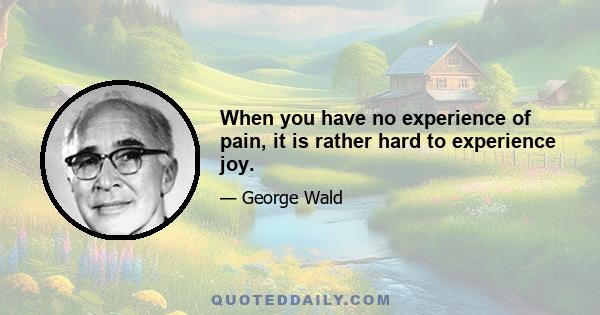 When you have no experience of pain, it is rather hard to experience joy.