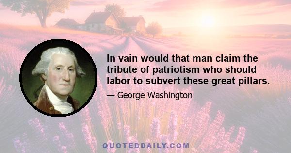 In vain would that man claim the tribute of patriotism who should labor to subvert these great pillars.