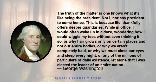 The truth of the matter is one knows what it's like being the president. Not I, nor any president to come hence. This is because life, thankfully, offers deeper quandaries. While in office, I would often wake up in a