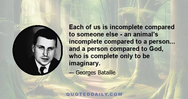 Each of us is incomplete compared to someone else - an animal's incomplete compared to a person... and a person compared to God, who is complete only to be imaginary.