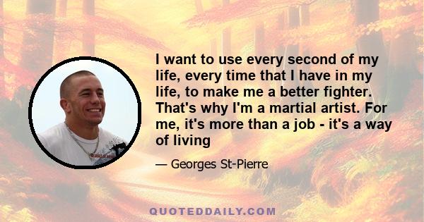 I want to use every second of my life, every time that I have in my life, to make me a better fighter. That's why I'm a martial artist. For me, it's more than a job - it's a way of living