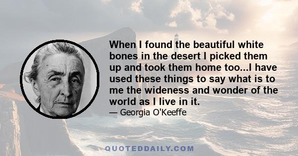 When I found the beautiful white bones in the desert I picked them up and took them home too...I have used these things to say what is to me the wideness and wonder of the world as I live in it.