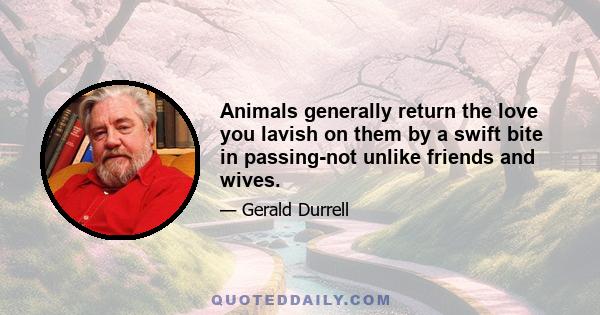 Animals generally return the love you lavish on them by a swift bite in passing-not unlike friends and wives.