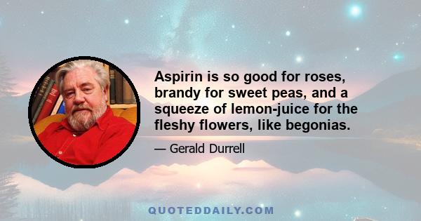 Aspirin is so good for roses, brandy for sweet peas, and a squeeze of lemon-juice for the fleshy flowers, like begonias.