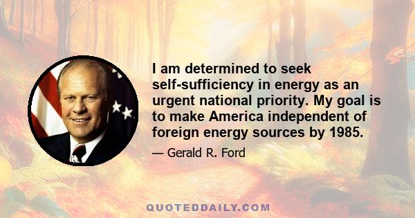 I am determined to seek self-sufficiency in energy as an urgent national priority. My goal is to make America independent of foreign energy sources by 1985.