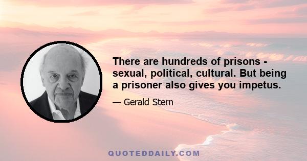 There are hundreds of prisons - sexual, political, cultural. But being a prisoner also gives you impetus.