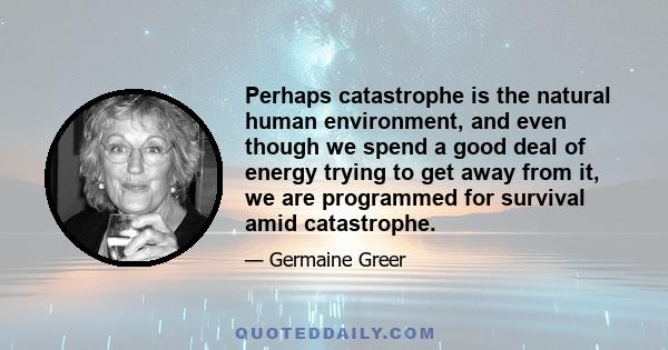 Perhaps catastrophe is the natural human environment, and even though we spend a good deal of energy trying to get away from it, we are programmed for survival amid catastrophe.