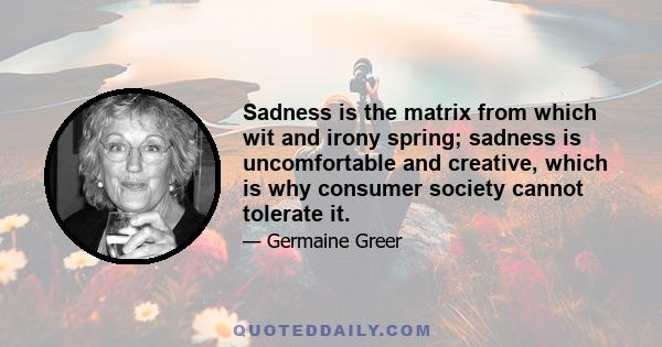 Sadness is the matrix from which wit and irony spring; sadness is uncomfortable and creative, which is why consumer society cannot tolerate it.