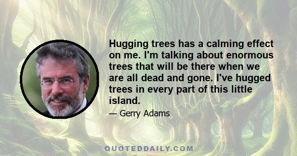 Hugging trees has a calming effect on me. I'm talking about enormous trees that will be there when we are all dead and gone. I've hugged trees in every part of this little island.