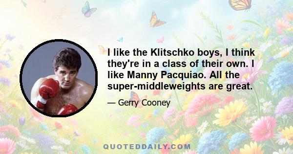 I like the Klitschko boys, I think they're in a class of their own. I like Manny Pacquiao. All the super-middleweights are great.