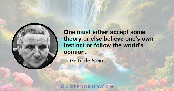 One must either accept some theory or else believe one's own instinct or follow the world's opinion.