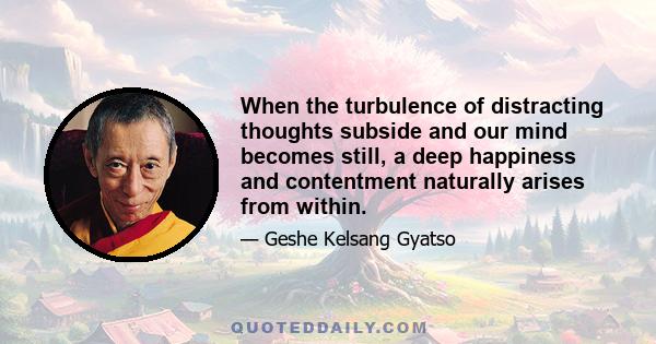 When the turbulence of distracting thoughts subside and our mind becomes still, a deep happiness and contentment naturally arises from within.