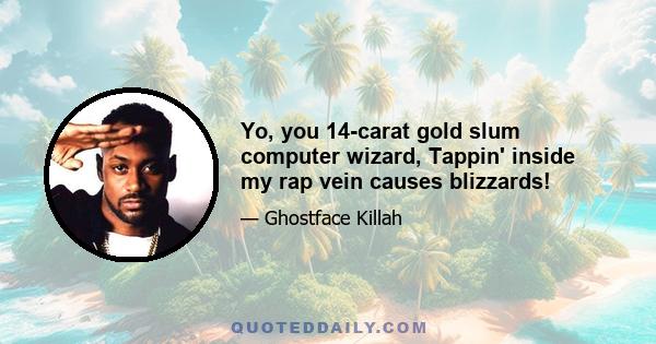 Yo, you 14-carat gold slum computer wizard, Tappin' inside my rap vein causes blizzards!