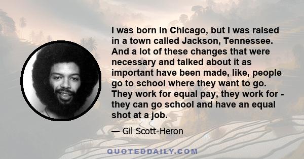 I was born in Chicago, but I was raised in a town called Jackson, Tennessee. And a lot of these changes that were necessary and talked about it as important have been made, like, people go to school where they want to