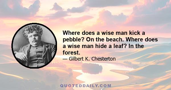 Where does a wise man kick a pebble? On the beach. Where does a wise man hide a leaf? In the forest.