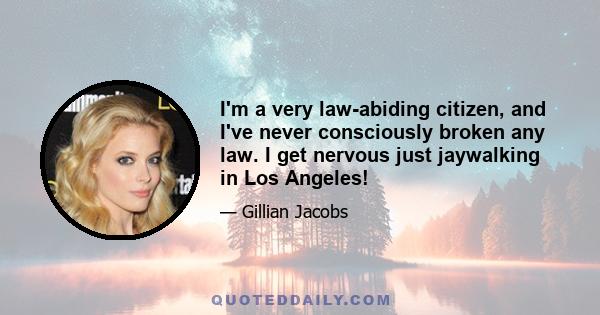 I'm a very law-abiding citizen, and I've never consciously broken any law. I get nervous just jaywalking in Los Angeles!