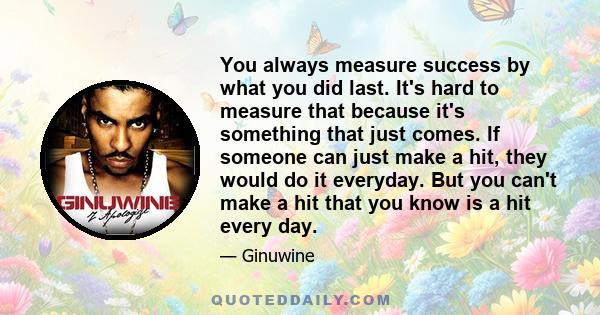 You always measure success by what you did last. It's hard to measure that because it's something that just comes. If someone can just make a hit, they would do it everyday. But you can't make a hit that you know is a