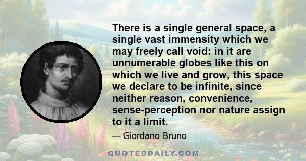 There is a single general space, a single vast immensity which we may freely call void: in it are unnumerable globes like this on which we live and grow, this space we declare to be infinite, since neither reason,