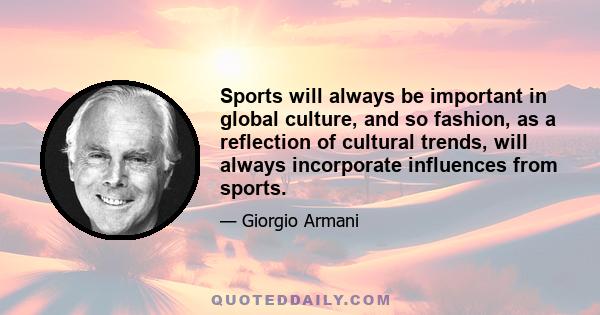 Sports will always be important in global culture, and so fashion, as a reflection of cultural trends, will always incorporate influences from sports.