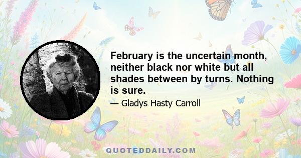 February is the uncertain month, neither black nor white but all shades between by turns. Nothing is sure.