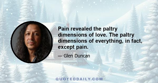 Pain revealed the paltry dimensions of love. The paltry dimensions of everything, in fact, except pain.