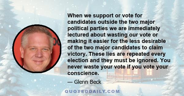 When we support or vote for candidates outside the two major political parties we are immediately lectured about wasting our vote or making it easier for the less desirable of the two major candidates to claim victory.