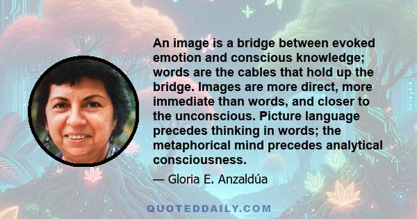 An image is a bridge between evoked emotion and conscious knowledge; words are the cables that hold up the bridge. Images are more direct, more immediate than words, and closer to the unconscious. Picture language