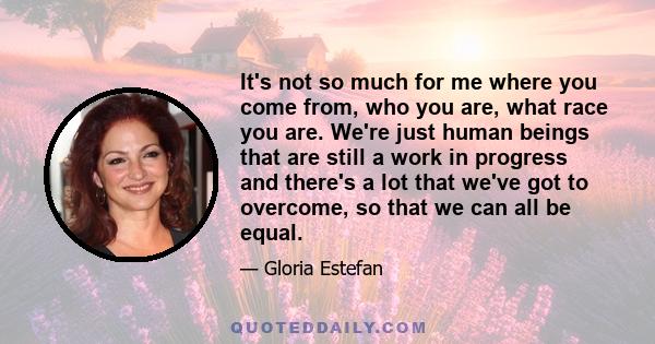 It's not so much for me where you come from, who you are, what race you are. We're just human beings that are still a work in progress and there's a lot that we've got to overcome, so that we can all be equal.