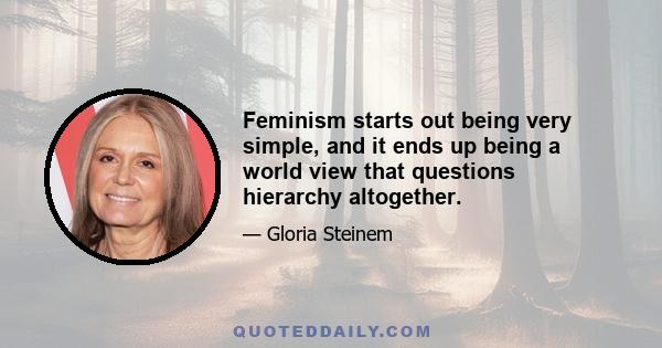 Feminism starts out being very simple, and it ends up being a world view that questions hierarchy altogether.